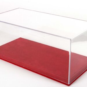 Vetrina con base in alcantara rossa cucitura nera